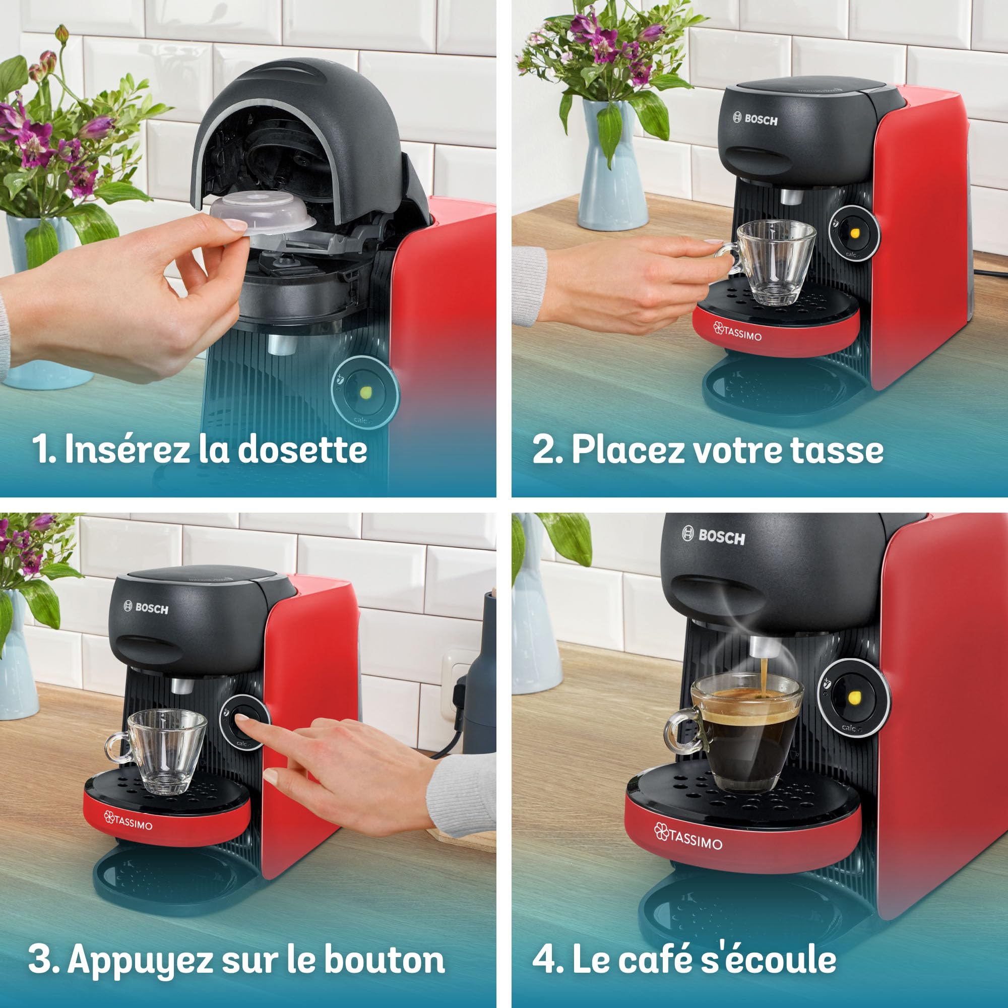 Machine à café Tassimo Finesse friendly,  IntensityBoost, Intellibrew, TAS163E, Rouge