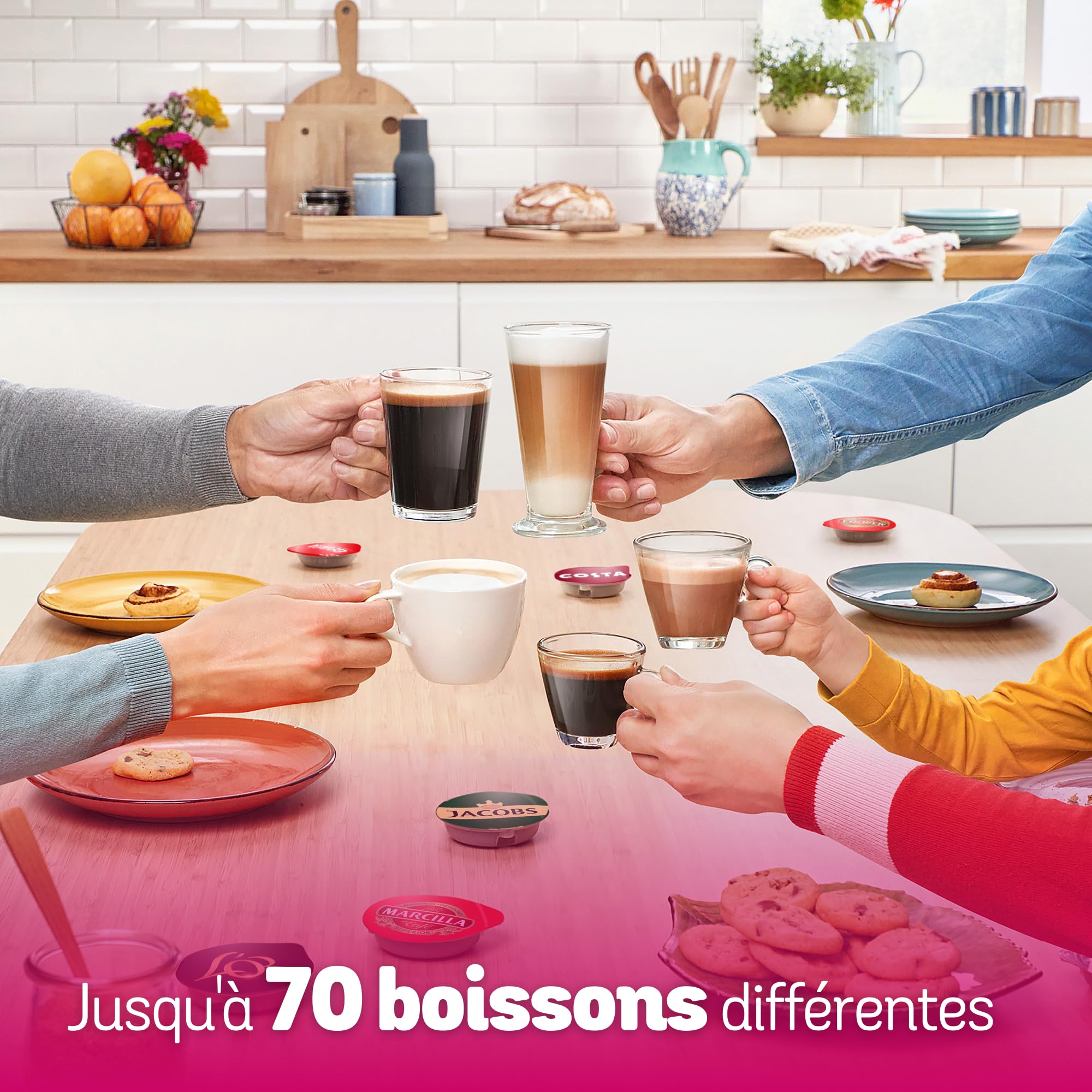 Machine à café multi-boissons Tassimo Happy friendly, TAS107E, OneTouch, Intellibrew, Crème