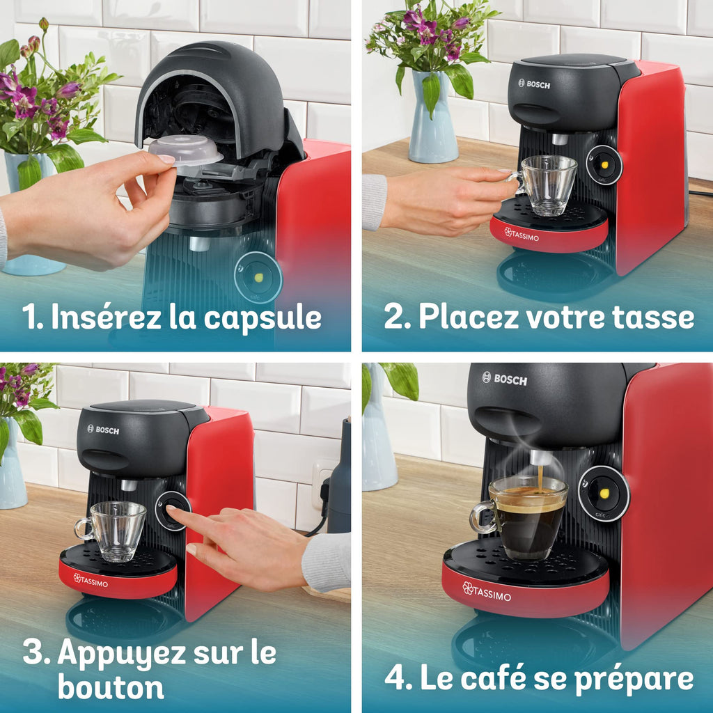 Machine à café TASSIMO FINESSE, IntensityBoost, INTELLIBREW, TAS16B3, Rouge intense