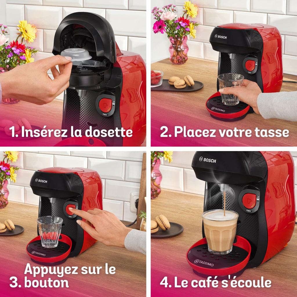 Machine à café multi-boissons Tassimo Happy friendly, OneTouch, TAS103E, Rouge