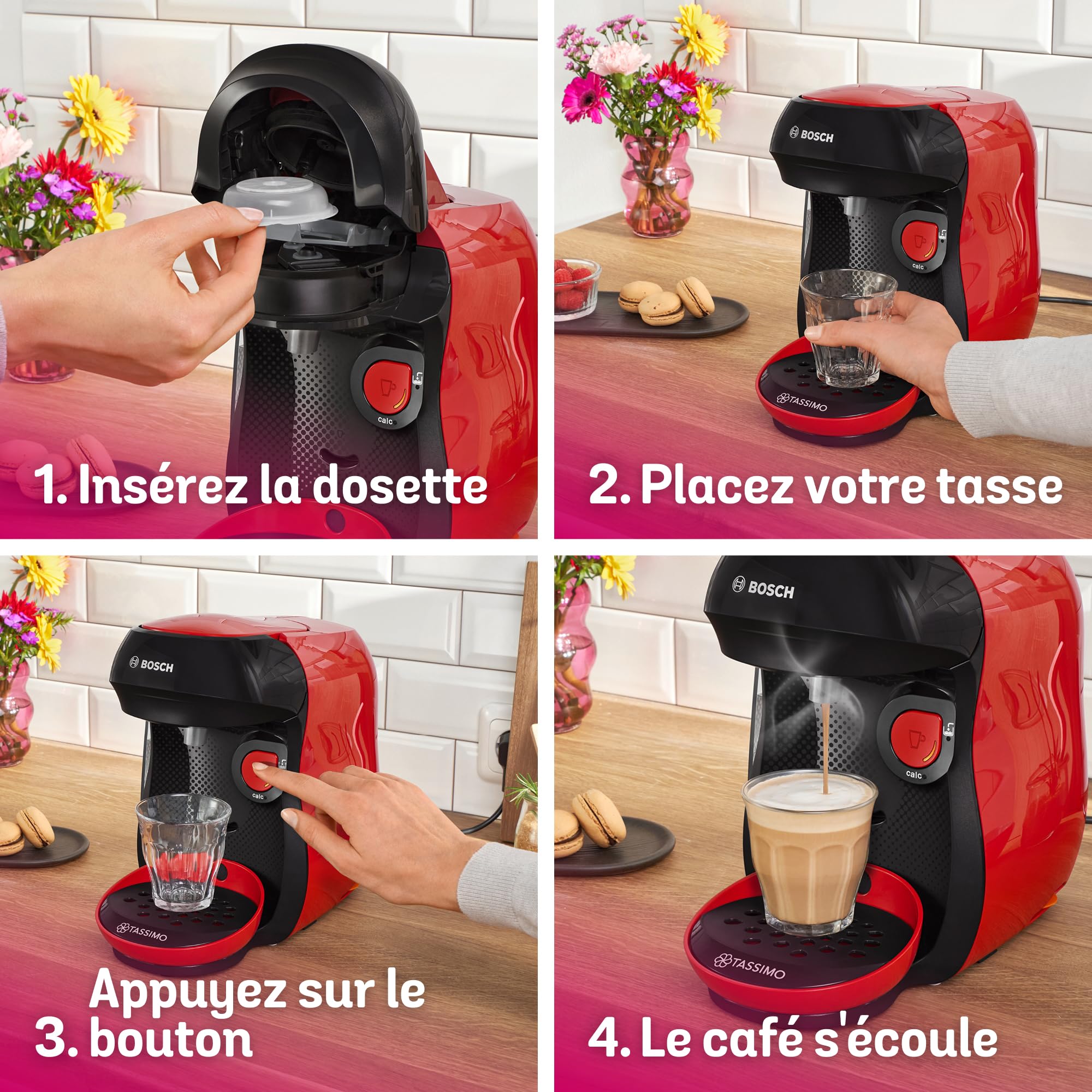 Machine à café multi-boissons Tassimo Happy friendly, OneTouch, TAS103E, Rouge