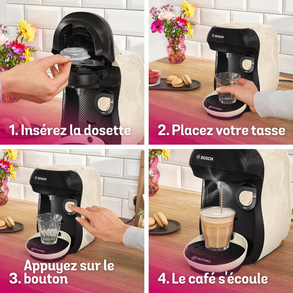 Machine à café multi-boissons Tassimo Happy friendly, TAS107E, OneTouch, Intellibrew, Crème