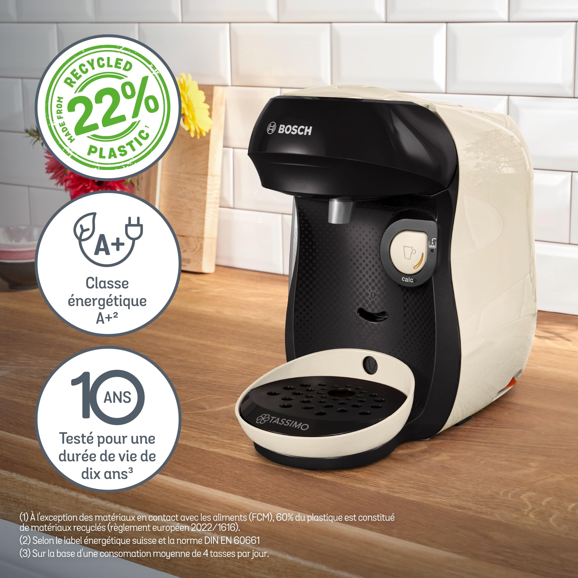 Machine à café multi-boissons Tassimo Happy friendly, TAS107E, OneTouch, Intellibrew, Crème